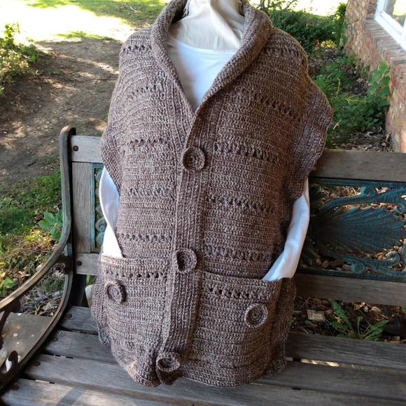 Sweaters - Hand made crochet pocket shawl